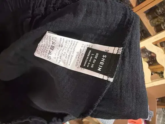 SHEIN Black 100% Cotton Textured Gauze Elastic Waist Midi Skirt - Picture 2 of 2